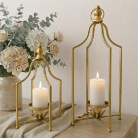 12.5 & 16.5 In Cozy Decorative Lanterns Set Of 2, Handcrafted Metal Iron Candle Holders (Option: Yellow)