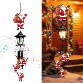Santa Solar Christmas Wind Chimes, Outdoor Hanging Holiday Decor (Option: Red)