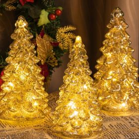 Lighted Glass Christmas Tree Figurine With Timer Set Of 3 Mercury Glass Christmas Decoration (Option: White)