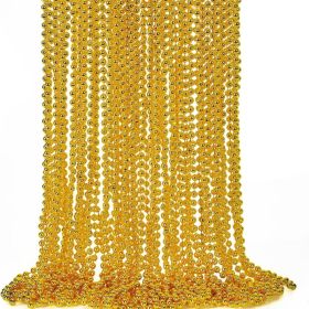 12PCS Mardi Gras Beads Necklace Set, 33 Gold Beaded Necklaces, Festive Party Accessories For Mardi Gras, St. Patrick's Day & Christmas (Option: Golden)