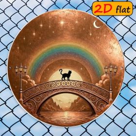 CIFbuy 2D Flat Round Aluminum Sign 7.87x7.87 Inch, "" Black Cat On Arch Bridge With Rainbow Night Sky Stars, On Arch Bridge With Rainbow Night Sk (Option: Defaulttitle)
