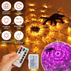 Halloween Spider Web Light - 3.28ft Diameter, 70 LEDs, 8 Modes, 10 Brightness Levels - Battery Powered, IP44 Waterproof with Remote & Timer - Ora (Option: Warm)