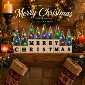 Christmas Table Decor With Multicolor Lighted Mini Trees And 3D Letters Wooden Christmas Sign For Mantel, Shelf, Fireplace, Entryway, Rustic Farm (Option: Green)