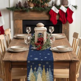 Christmas Table Runner 13x72 Inch, Xmas Trees Snowflakes Winter Holiday Decorative Farmhouse Table Decorations for Kitchen Dinning, Indoor Outdoo (Option: Blue)
