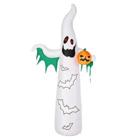 12ft Inflatable Halloween Decor With Flashing Bats & White Ghosts,4 LED Lights - 82 String Lights,White & Green,12V 1500mA US Power Adapter (Option: Default)