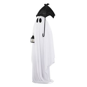 5ft Black & White Umbrella Ghost Halloween Decoration With 1 00 Warm White LED Wire Lights,30V 3.6W Adapter,Light-Up Spooky Holiday Decor (Option: Default)