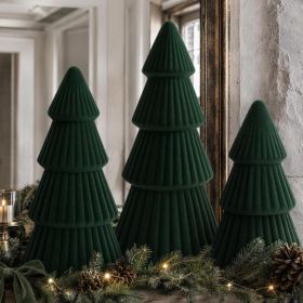 Christmas Decorations Set Of 3 Velvet Ceramic Christmas Trees Green (Option: Green)