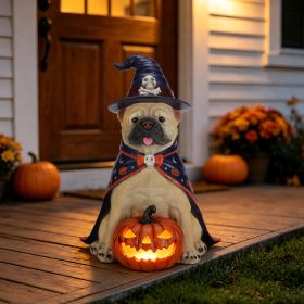 Halloween Bulldog Witch Statue, LED Light Up Jack-O-Lantern Pumpkin (Option: Beige,Orange)