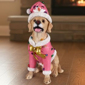 Christmas Labrador Retriever Statue, Holiday Dog Figurine in Pink Santa Outfit (Option: BROWN)