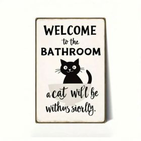 CIFbuy Vintage | 2D Flat Iron Metal Sign Black Cat Bathroom Wall Decor 8x12 Inch 1Pack Welcome To The Bathroom Rustic Plaque Art For Re TikTok, T (Option: Defaulttitle)
