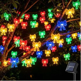 Solar Christmas Lights Christmas Decorations Multicolor Bow String Lights, 50 LEDs Waterproof Solar Powered Christmas Fairy Lights Outdoor Christ (Option: MULTICOLOR)