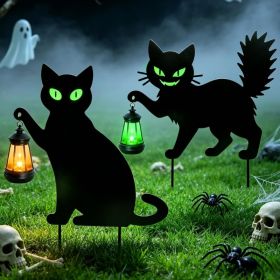 Halloween Spooky 2 Types Black Cat Yard Signs With Lantern 2PCS (Option: Black)