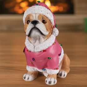 Christmas Pug Statue, Holiday Dog Figurine in Pink Santa Outfit (Option: BROWN)