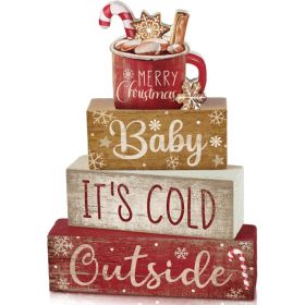 4 Pcs Christmas Table Decorations Indoor, Hot Cocoa Wood Block Sign (Option: MULTICOLOR)