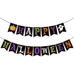 Halloween Decorations, Happy Halloween Banner, Indoor & Outdoor Party Garland, Trunk Or Treat Backdrop, Hanging Party Decor (Option: MULTI)