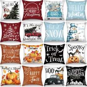 Set Of 16 Winter Pillow Covers 18 X 18 Inch Seasonal Throw Pillow Covers Christmas Holiday Pillowcases Decorative Cushion Pillowcases For Farmhou (Option: MULTICOLOR)