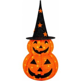 3FT Prelit Halloween Pumpkin Decoration, 50 LEDs, 8 Modes, Battery USB Powered, Timer, IP65 Waterproof, Halloween Pumpkin (Option: Orange)