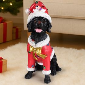 Christmas Black Labrador Retriever Statue, Holiday Dog Figurine in Santa Outfit (Option: Black+Red)