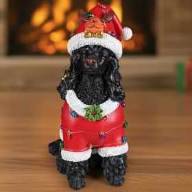 Christmas Black Poodle Statue, Holiday Dog Figurine in Red Santa Outfit (Option: Black+Red)
