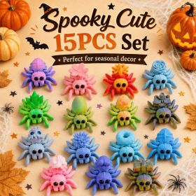 15PCS 3D Printed Mini Spider Figurine Set, Cute Assorted Seasonal Desk Decor, Halloween Tabletop Display Ornaments (Option: 3D Printed Plastic-15PCS-Approx. 4.5 cm  1.77 in each)