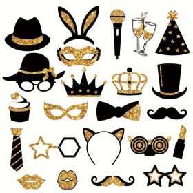 24 Pcs Party Photo Booth Props Party Picture Pose Supplies Gold And Black Kit For Birthday Weddings Graduation Prom New Year Party (Option: A)