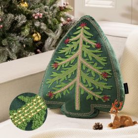 Merry Christmas Tree Decorative Throw Pillow, Velvet Beads Embroidery 3D Shaped Cushion, Green, 18 X 14 In (Option: Green)