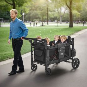 Wagon Stroller For 4 Kids Push Pull Quad Collapsible Stroller For Camping 330LBS (Option: MULTICOLOR)