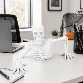 Skeleton Planter Decor, Gothic Half Body Skull Ornament For Succulent Pots Terrarium And Halloween Decoration (Option: 3D Printed Plastic-White-Halloween)