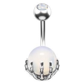14G Skeleton Claw Opal Belly Button Ring, Stainless Steel Banana Barbell Navel Piercing Jewelry For Women Halloween Party (Option: White)