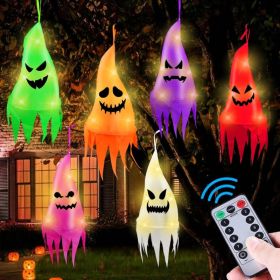 Halloween Decorations Outdoor, 6Pcs Light Up Hanging Ghosts With Witch Hat And 30 LEDs Light  Remote Control, Ornaments 13 FT  For Trees, Garden, (Option: MULTICOLOR)