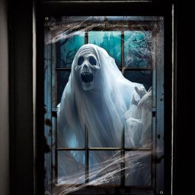 Halloween Scary Window Decorations, Large Spooky Ghost Haunted House Window Decor With Rope For Indoor Outdoor Halloween Supplies (Option: White)