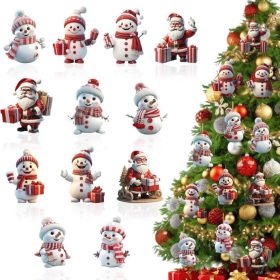 12 Pcs Christmas Tree Decorations Xmas Snowman Hanging Ornaments Cute Cartoon Snowmen Santa Claus Ornaments Designs Mini Acrylic Hanging Ornament (Option: White)