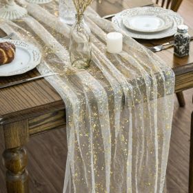 Gold Gauze Table Runner 120 Inch 10FT, Glitter Metallic Foil Sheer Dining Wedding Anniversary Holiday Birthday Table Decor For Home Party (Option: Gold)