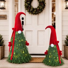 Christmas Decor, 2 Pack Christmas Gnome Topiary Trees, 32 And 27 Inch (Option: Green)