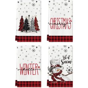 Red Black Snowman Christmas Kitchen Towels Set Of 4 18x26 Inch (Option: MULTICOLOR)