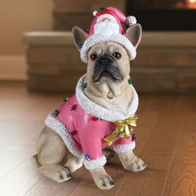 Christmas French Bulldog Statue,  Holiday Dog Figurine in Pink Santa Outfit, Festive Christmas Home Décor (Option: BROWN)