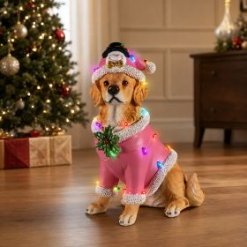 Christmas Golden Retriever Statue, Holiday Dog Figurine in Pink Santa Outfit (Option: BROWN)