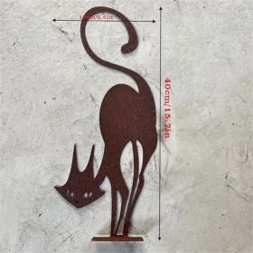 Rust Metal Cat Silhouette Garden Stake Gothic Iron Cat Art Yard Indoor Outdoor Decor (Option: A)