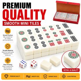 Pocket Mahjong Set 144 Mini Tiles 2 Dice Red Case Family Travel Games Gifts Toys (Option: A)