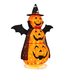 5ft Orange 3-Tier Retractable Fabric Pumpkin Halloween Light Decor With Cape & Wings,130 Warm White LED String Lights,4.5V 3.6W (Option: Default)