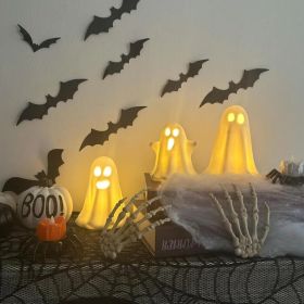 3 Pack Halloween Ceramic Ghost Decor, Light Up Ghost Halloween Decor, Cute Ghost Figurines for Table Tray Fireplace Home Indoor Decoration (Option: White)