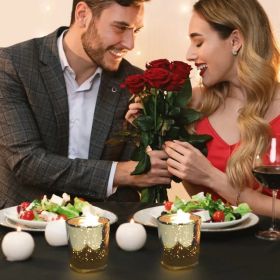 24Pcs Gold Votive Tealights Candle Holders Mercury Glass Shinny Candle Holders For Wedding Birthday Party Home Decoration Table Centerpiece (Option: Gold)