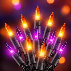 20FT Purple Orange Halloween Lights For Outdoor Indoor Decorations Incandescent Mini String Lights Connectable Waterproof Halloween Fall Decor (Option: Purple Orange)