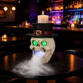 LED Light-Up Skull with Top Hat & Mist Maker Halloween Decoration (Option: Black White)