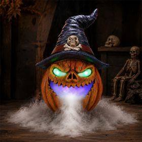Halloween Jack-O'-Lantern Pumpkin Mist Maker Ornament, LED Light Up Fogger Figurine for Halloween (Option: Yellow+Black)