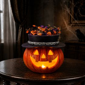 Halloween Pumpkin Candy Bowl with Witch Hat, Light Up Jack O Lantern Decoration, Spooky Tabletop Storage Container for Home Party Decor (Option: Yellow+Black)