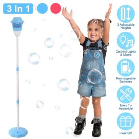 3 In 1 Standing Bubble Machines with Colorful Lights and Music Rechargeable Bubble Maker Stands with 2 Modes 3 Adjustable Height for Party Weddin (Option: 1Pc_Blue)