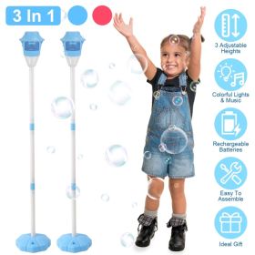 2Pack 3 In 1 Standing Bubble Machines with Colorful Lights and Music Rechargeable Bubble Maker Stands with 2 Modes 3 Adjustable Height for Party (Option: Blue)