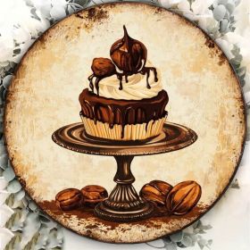 CIFbuy 1pc 8x8in Vintage Chocolate Cake Round Sign, "D" Flat Bean, Decorative Plaque For Cafe Kitchen Restaurant Wall DecorTikTok, TikTok, T Self (Option: Defaulttitle)