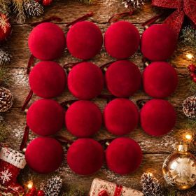 15 Pcs Red Velvet Christmas Decorations Balls, 2.65 Inch Christmas Ornaments For Xmas Tree Decor, Dark Red Flocked Ball For Family Holiday Party (Option: Red)